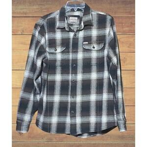 Orvis Plaid Shirt Jacket Shacket Mens M Heavy Cotton Black Cream Outdoor